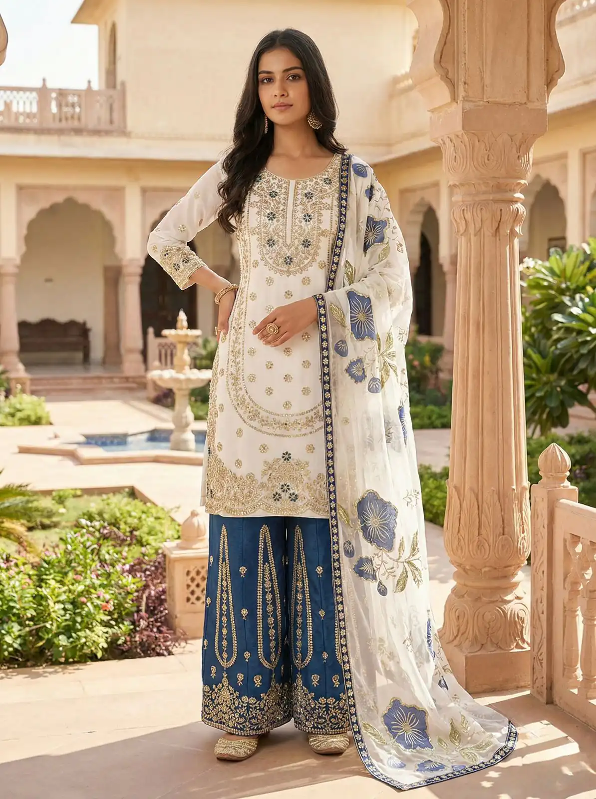 Blue Organza Silk Digital Print Embroidery Salwar Suit | Jump Suits, Salwar suit, Casual Suits, Creative suits, Designer Suits, Palazzo Suits, Party Wear Suits, Patiala Suits, Straight Suits