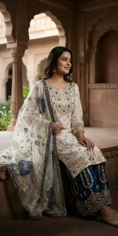 Blue Organza Silk Digital Print Embroidery Salwar Suit | Jump Suits, Salwar suit, Casual Suits, Creative suits, Designer Suits, Palazzo Suits, Party Wear Suits, Patiala Suits, Straight Suits
