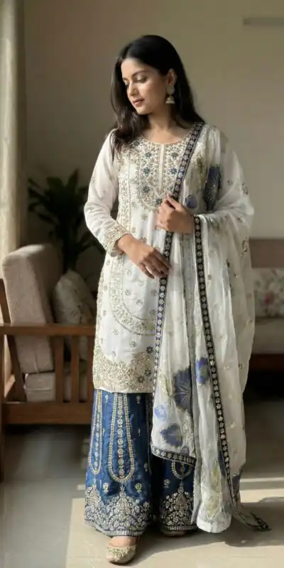 Blue Organza Silk Digital Print Embroidery Salwar Suit | Jump Suits, Salwar suit, Casual Suits, Creative suits, Designer Suits, Palazzo Suits, Party Wear Suits, Patiala Suits, Straight Suits