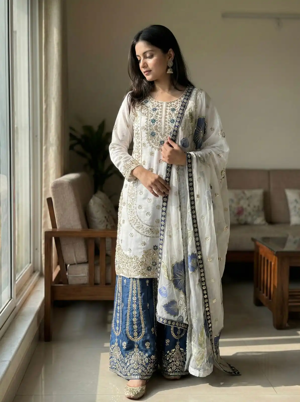 Blue Organza Silk Digital Print Embroidery Salwar Suit | Jump Suits, Salwar suit, Casual Suits, Creative suits, Designer Suits, Palazzo Suits, Party Wear Suits, Patiala Suits, Straight Suits