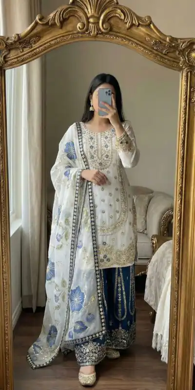 Blue Organza Silk Digital Print Embroidery Salwar Suit | Jump Suits, Salwar suit, Casual Suits, Creative suits, Designer Suits, Palazzo Suits, Party Wear Suits, Patiala Suits, Straight Suits