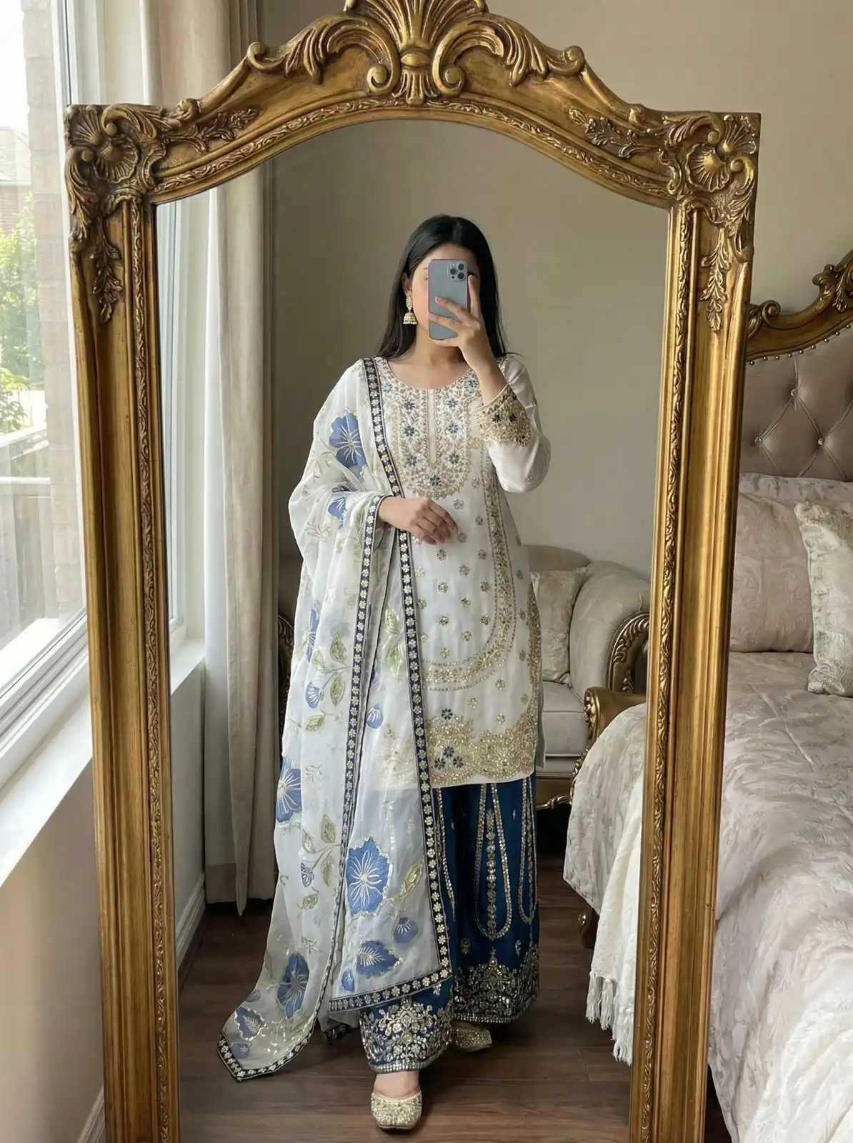 Blue Organza Silk Digital Print Embroidery Salwar Suit | Jump Suits, Salwar suit, Casual Suits, Creative suits, Designer Suits, Palazzo Suits, Party Wear Suits, Patiala Suits, Straight Suits