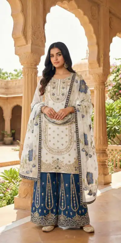 Blue Organza Silk Digital Print Embroidery Salwar Suit | Jump Suits, Salwar suit, Casual Suits, Creative suits, Designer Suits, Palazzo Suits, Party Wear Suits, Patiala Suits, Straight Suits