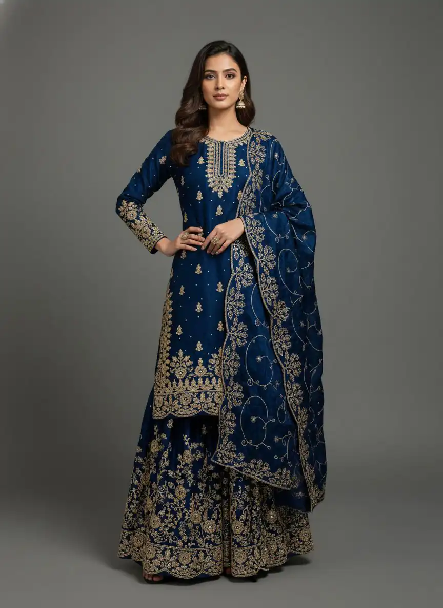 Blue Organza Silk Embroidery Lace Work Salwar Suit | Jump Suits, Salwar suit, Casual Suits, Creative suits, Designer Suits, Palazzo Suits, Party Wear Suits, Patiala Suits, Straight Suits