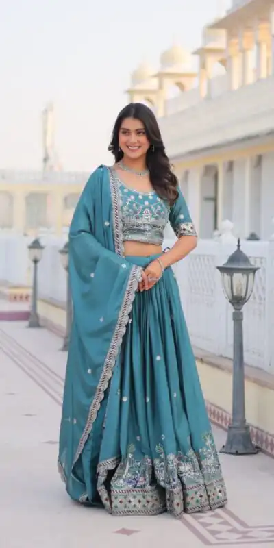 Blue Pure Chinon Embroidery Work Lehenga Choli | Lehenga, Bollywood Lehenga, Creative Lehenga, Designer Lehenga, Embroidered Lehenga, Party Wear Lehenga