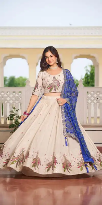Blue Pure Tissue Silk Embroidery Work Lehenga Choli | Lehenga, Bollywood Lehenga, Creative Lehenga, Designer Lehenga, Embroidered Lehenga, Party Wear Lehenga