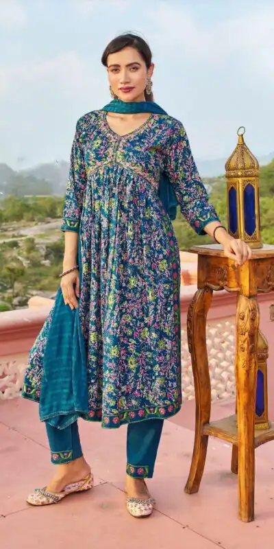 Blue Rayon Alia Cut With Embroidery Work Kurti | Kurti, Bollywood Kurti, Creative Kurtis, Designer Kurti, Party Wear Kurti, Selfie Kurti