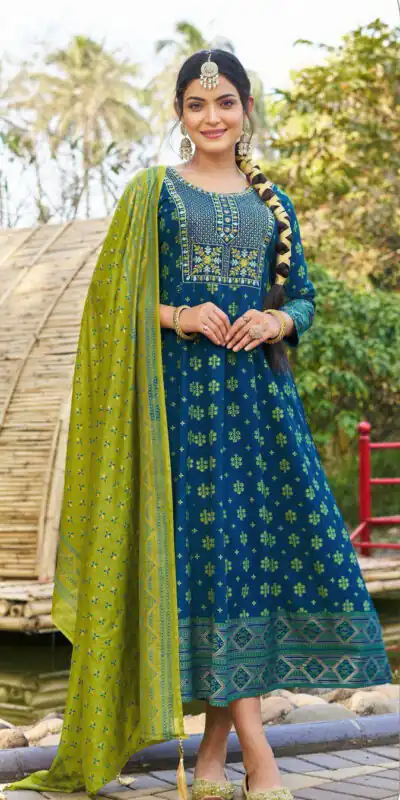 Blue Rayon Embroidery Work Gown | Gowns, Bollywood Gowns, Creative Gowns, Designer Gowns, Embroidered Gowns, Party Wear Gowns