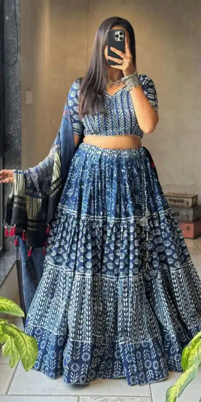 Blue Rayon Print Lehenga Choli | Lehenga, Bollywood Lehenga, Creative Lehenga, Designer Lehenga, Embroidered Lehenga, Party Wear Lehenga