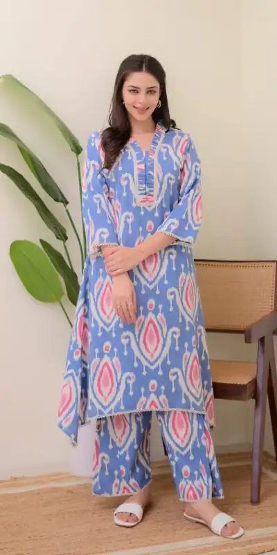 Blue Rayon Wood With Print Salwar Suit | Jump Suits, Salwar suit, Casual Suits, Creative suits, Designer Suits, Palazzo Suits, Party Wear Suits, Patiala Suits, Straight Suits