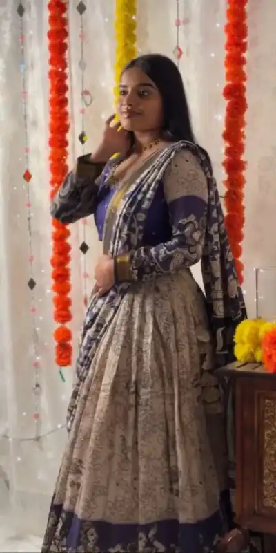 Blue Rion Cotton Kalamkari Print Lehenga Choli | Lehenga, Bollywood Lehenga, Creative Lehenga, Designer Lehenga, Embroidered Lehenga, Party Wear Lehenga