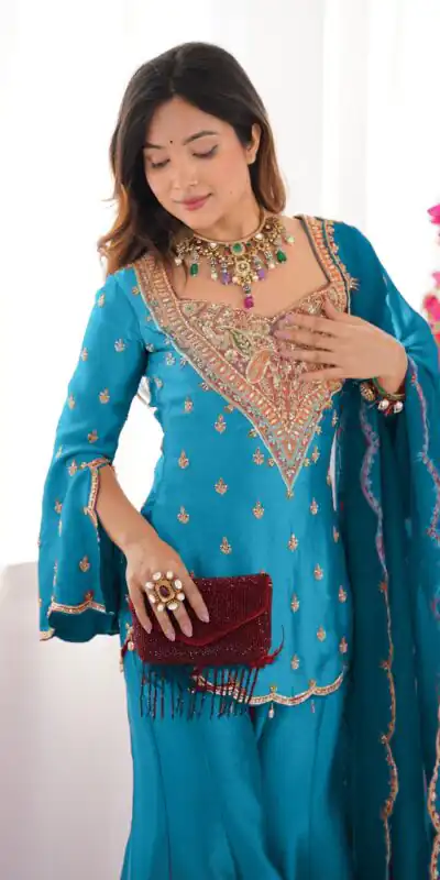 Blue Simar Silk Embroidery Work Salwar Suit | Jump Suits, Salwar suit, Casual Suits, Creative suits, Designer Suits, Palazzo Suits, Party Wear Suits, Patiala Suits, Straight Suits
