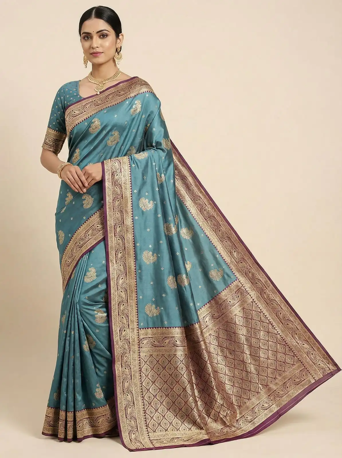 Blue Smooth Satin Gold Butta Zari Work Saree | Sarees, Bollywood Sarees, Creative Sarees, Designer Sarees, Embroidered Sarees, Ethnic Saree, Modern Digital sarees, Party Wear Sarees