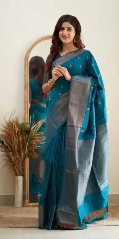 Blue Soft Lichi Silk Lace Border Saree | Sarees, Bollywood Sarees, Creative Sarees, Designer Sarees, Embroidered Sarees, Ethnic Saree, Modern Digital sarees, Party Wear Sarees