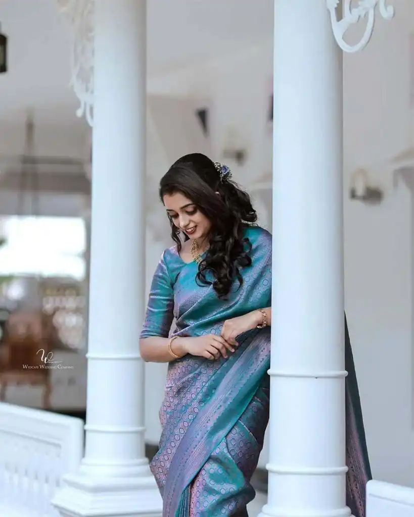 Blue Soft Litchi Silk Jacquard Work On All Over Saree | Sarees, Bollywood Sarees, Creative Sarees, Designer Sarees, Embroidered Sarees, Ethnic Saree, Modern Digital sarees, Party Wear Sarees