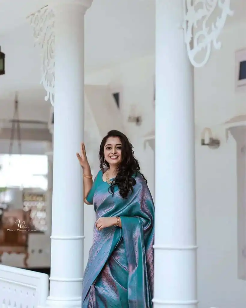 Blue Soft Litchi Silk Jacquard Work On All Over Saree | Sarees, Bollywood Sarees, Creative Sarees, Designer Sarees, Embroidered Sarees, Ethnic Saree, Modern Digital sarees, Party Wear Sarees