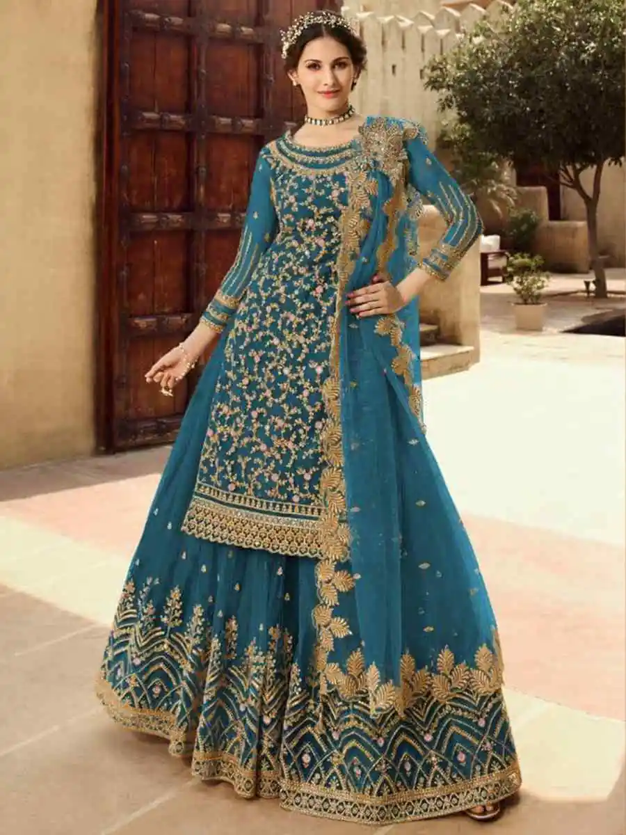 Blue Soft Net With Embroidery Work Salwar Suit | Jump Suits, Salwar suit, Casual Suits, Creative suits, Designer Suits, Palazzo Suits, Party Wear Suits, Patiala Suits, Straight Suits