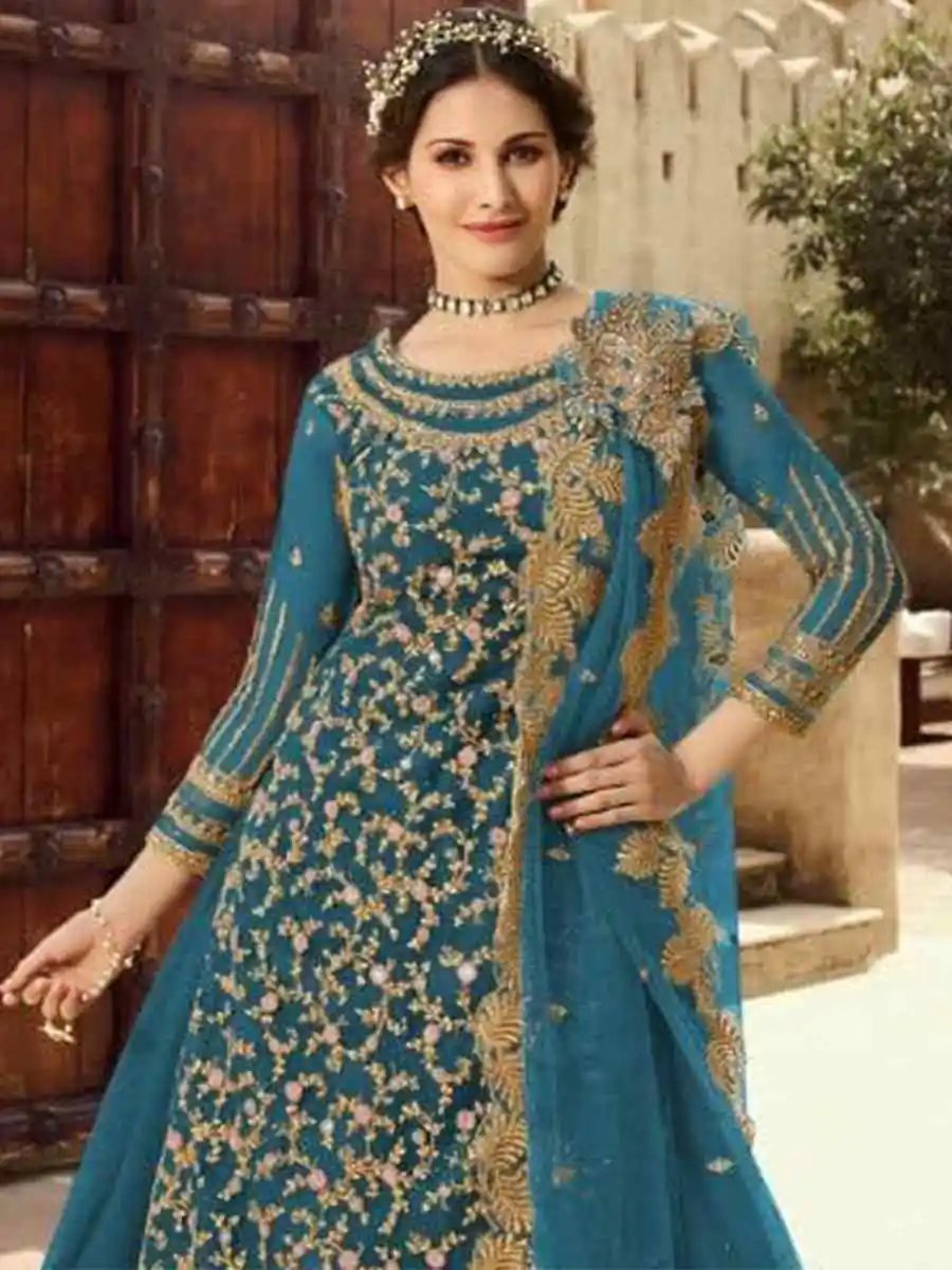 Blue Soft Net With Embroidery Work Salwar Suit | Jump Suits, Salwar suit, Casual Suits, Creative suits, Designer Suits, Palazzo Suits, Party Wear Suits, Patiala Suits, Straight Suits