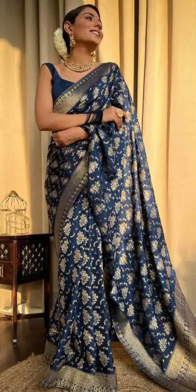 Blue Soft Silk Jacquard All Over Work Saree | Sarees, Bollywood Sarees, Creative Sarees, Designer Sarees, Embroidered Sarees, Ethnic Saree, Modern Digital sarees, Party Wear Sarees