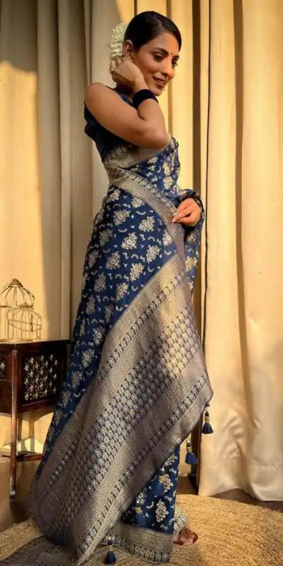 Blue Soft Silk Jacquard All Over Work Saree | Sarees, Bollywood Sarees, Creative Sarees, Designer Sarees, Embroidered Sarees, Ethnic Saree, Modern Digital sarees, Party Wear Sarees