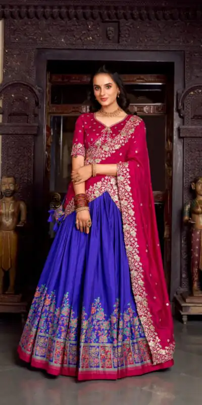 Blue Tasar Printed Foil Work Lehenga Choli | Lehenga, Bollywood Lehenga, Creative Lehenga, Designer Lehenga, Embroidered Lehenga, Party Wear Lehenga