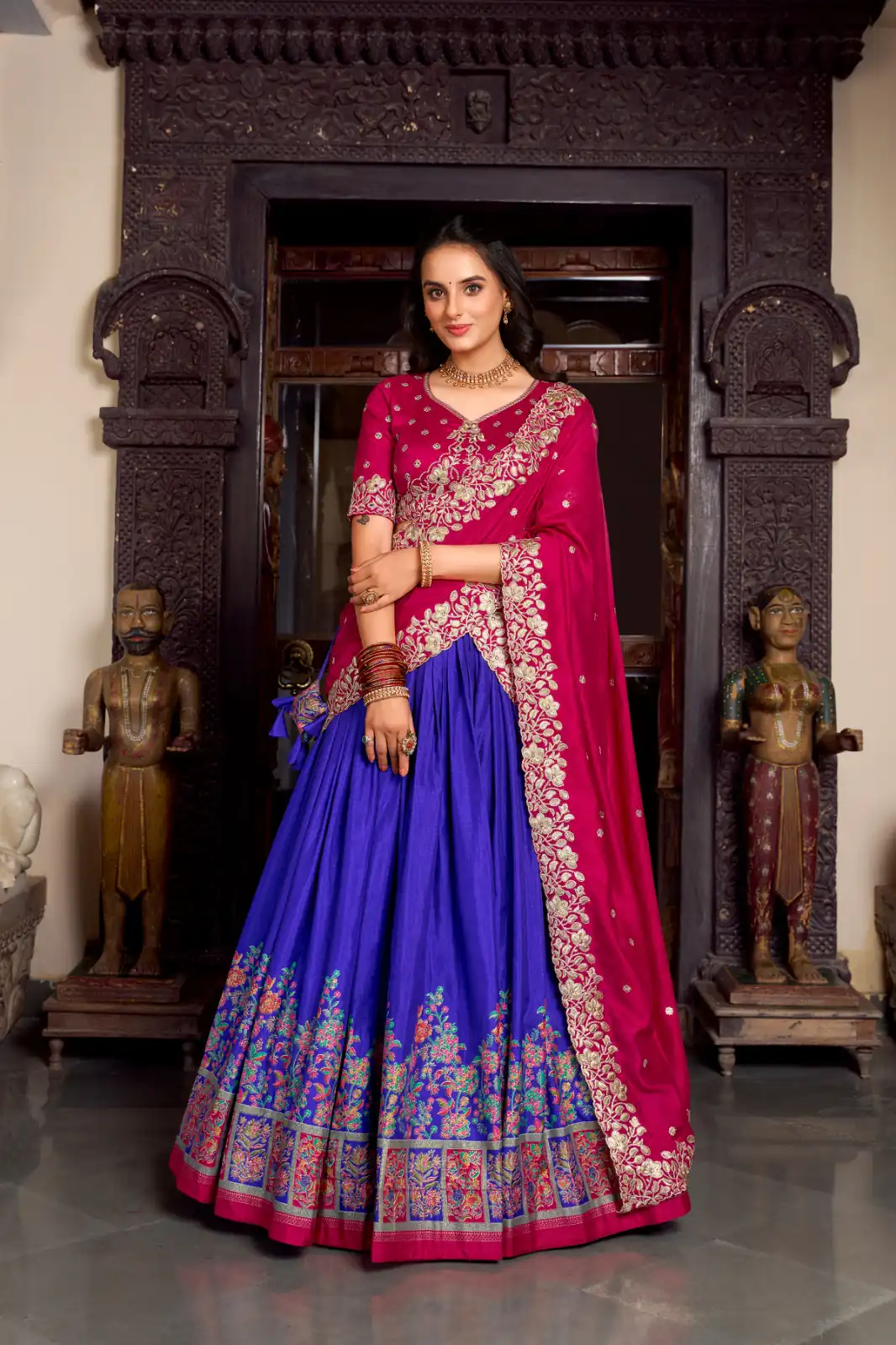 Blue Tasar Printed Foil Work Lehenga Choli | Lehenga, Bollywood Lehenga, Creative Lehenga, Designer Lehenga, Embroidered Lehenga, Party Wear Lehenga