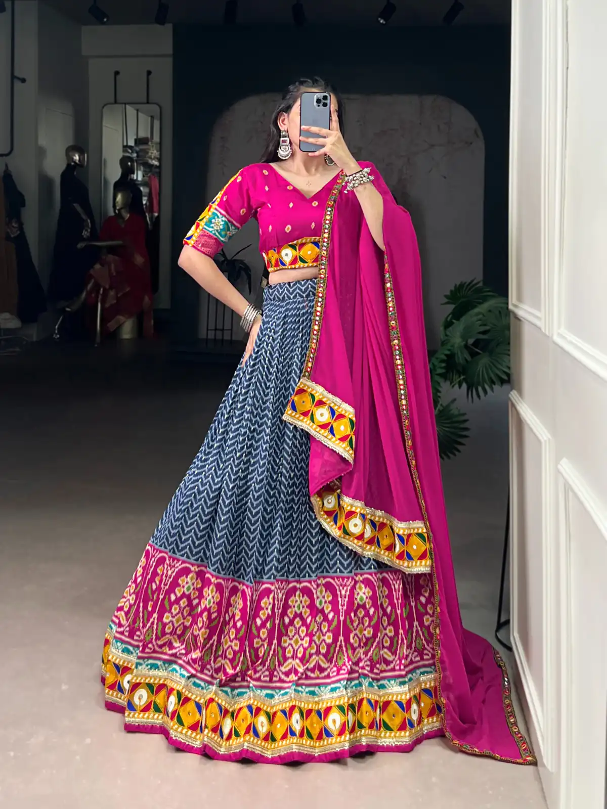 Blue Tasar Silk Printed Foil Lehenga Choli | Lehenga, Bollywood Lehenga, Creative Lehenga, Designer Lehenga, Embroidered Lehenga, Party Wear Lehenga