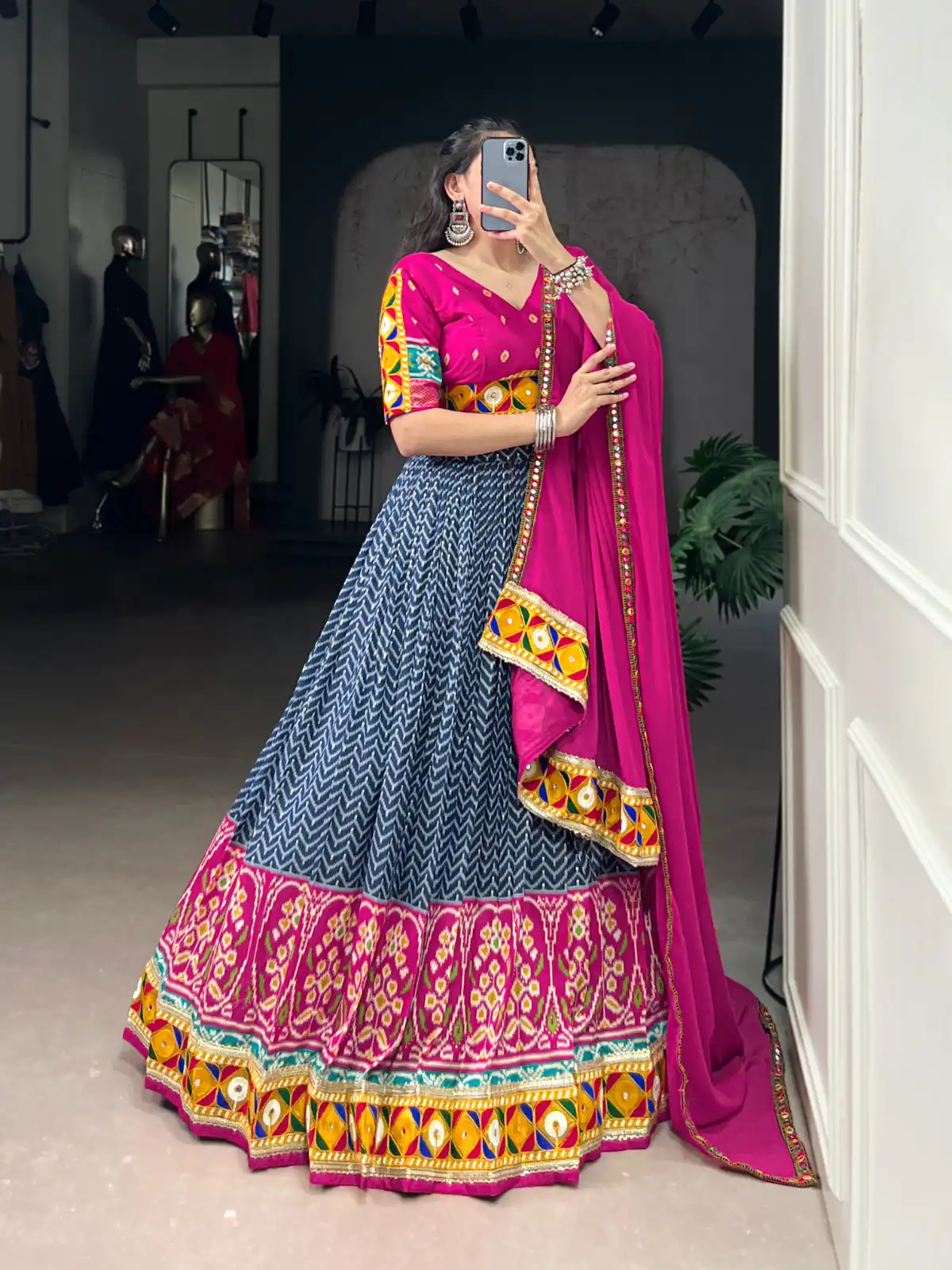 Blue Tasar Silk Printed Foil Lehenga Choli | Lehenga, Bollywood Lehenga, Creative Lehenga, Designer Lehenga, Embroidered Lehenga, Party Wear Lehenga