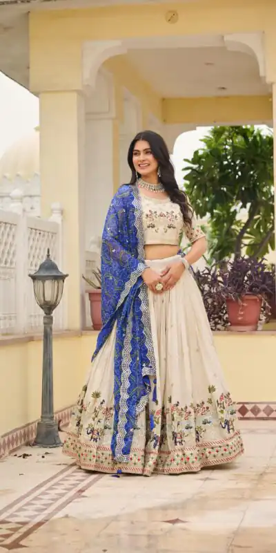 Blue Tissue Silk Embroidery Work Lehenga Choli | Lehenga, Bollywood Lehenga, Creative Lehenga, Designer Lehenga, Embroidered Lehenga, Party Wear Lehenga
