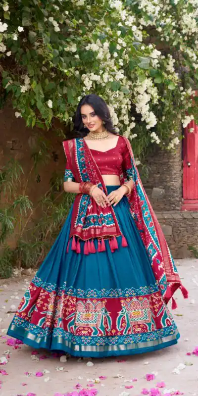 Blue Tushar Silk Patola Printed Lehenga Choli | Lehenga, Bollywood Lehenga, Creative Lehenga, Designer Lehenga, Embroidered Lehenga, Party Wear Lehenga