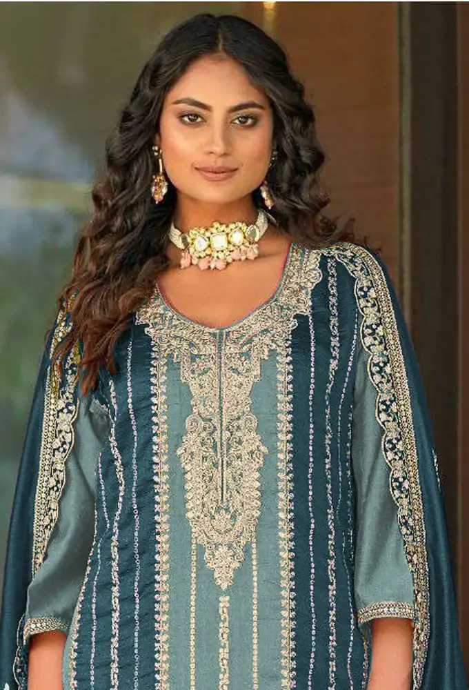 Blue Vichitra Embroidery Codding Sequence Salwar Suit | Jump Suits, Salwar suit, Casual Suits, Creative suits, Designer Suits, Palazzo Suits, Party Wear Suits, Patiala Suits, Straight Suits