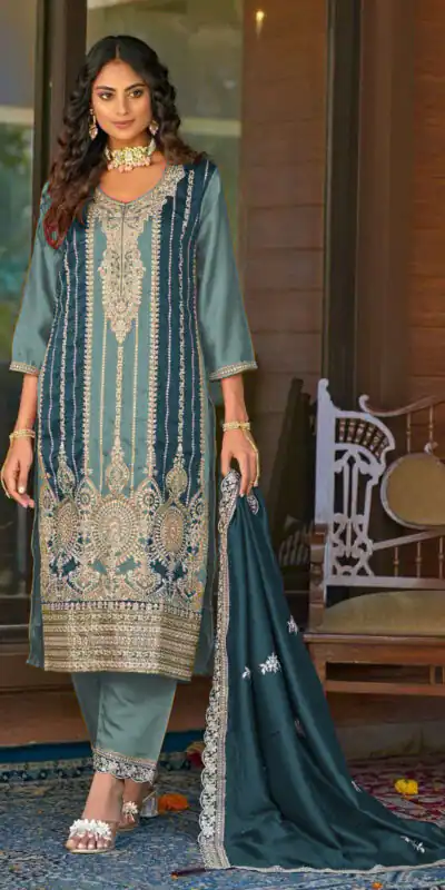 Blue Vichitra Embroidery Codding Sequence Salwar Suit | Jump Suits, Salwar suit, Casual Suits, Creative suits, Designer Suits, Palazzo Suits, Party Wear Suits, Patiala Suits, Straight Suits