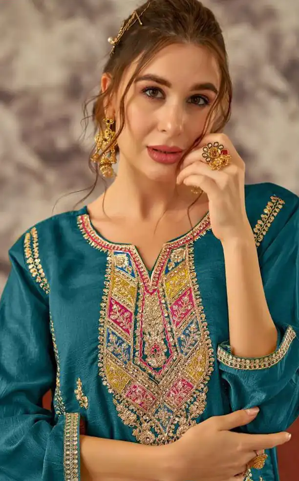 Blue Vichitra Embroidery Codding Sequence Salwar Suit | Jump Suits, Salwar suit, Casual Suits, Creative suits, Designer Suits, Palazzo Suits, Party Wear Suits, Patiala Suits, Straight Suits