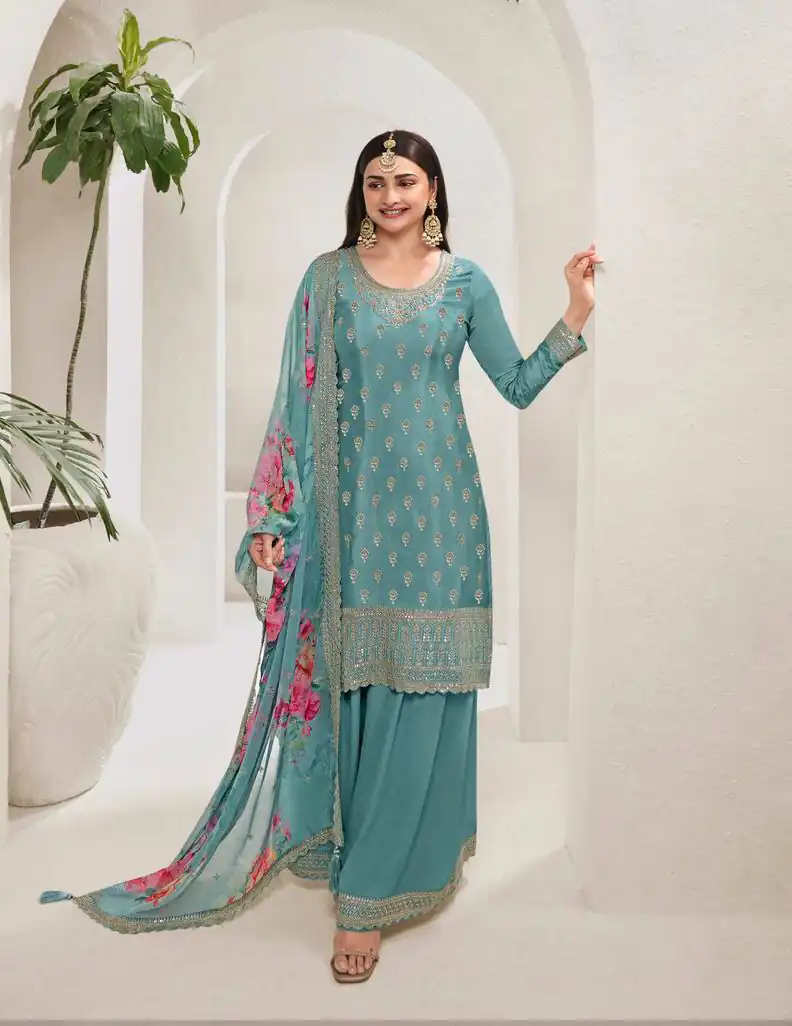 Blue Viscose Chinon Embroidered Sequence Salwar Suit | Salwar suit, Casual Suits, Creative suits, Designer Suits, Palazzo Suits, Party Wear Suits, Patiala Suits, Straight Suits