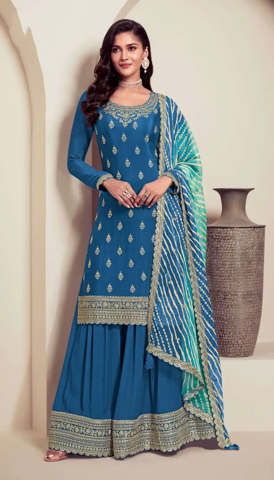 Blue Viscose Chinon With Zari Work Salwar Suit | Jump Suits, Tops & Bottoms, Track Suits, Salwar suit, Casual Suits, Creative suits, Designer Suits, Palazzo Suits, Party Wear Suits, Patiala Suits, Straight Suits, Trendy Wear