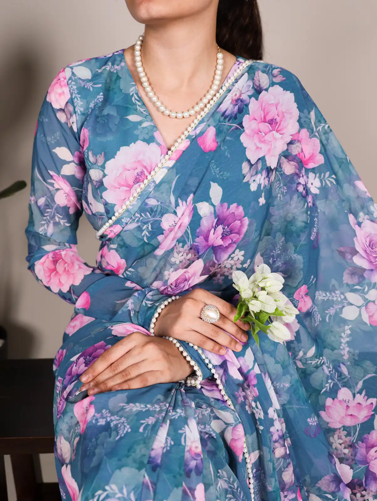 Blue Weightless Printed Pearl Saree | Sarees, Bollywood Sarees, Creative Sarees, Designer Sarees, Embroidered Sarees, Ethnic Saree, Modern Digital sarees, Party Wear Sarees