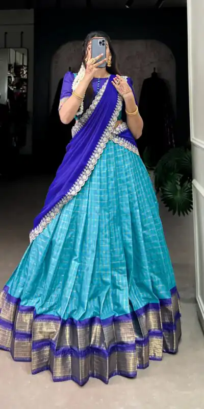 Blue Zari Chex Weaving Work Lehenga Choli | Lehenga, Bollywood Lehenga, Creative Lehenga, Designer Lehenga, Embroidered Lehenga, Party Wear Lehenga
