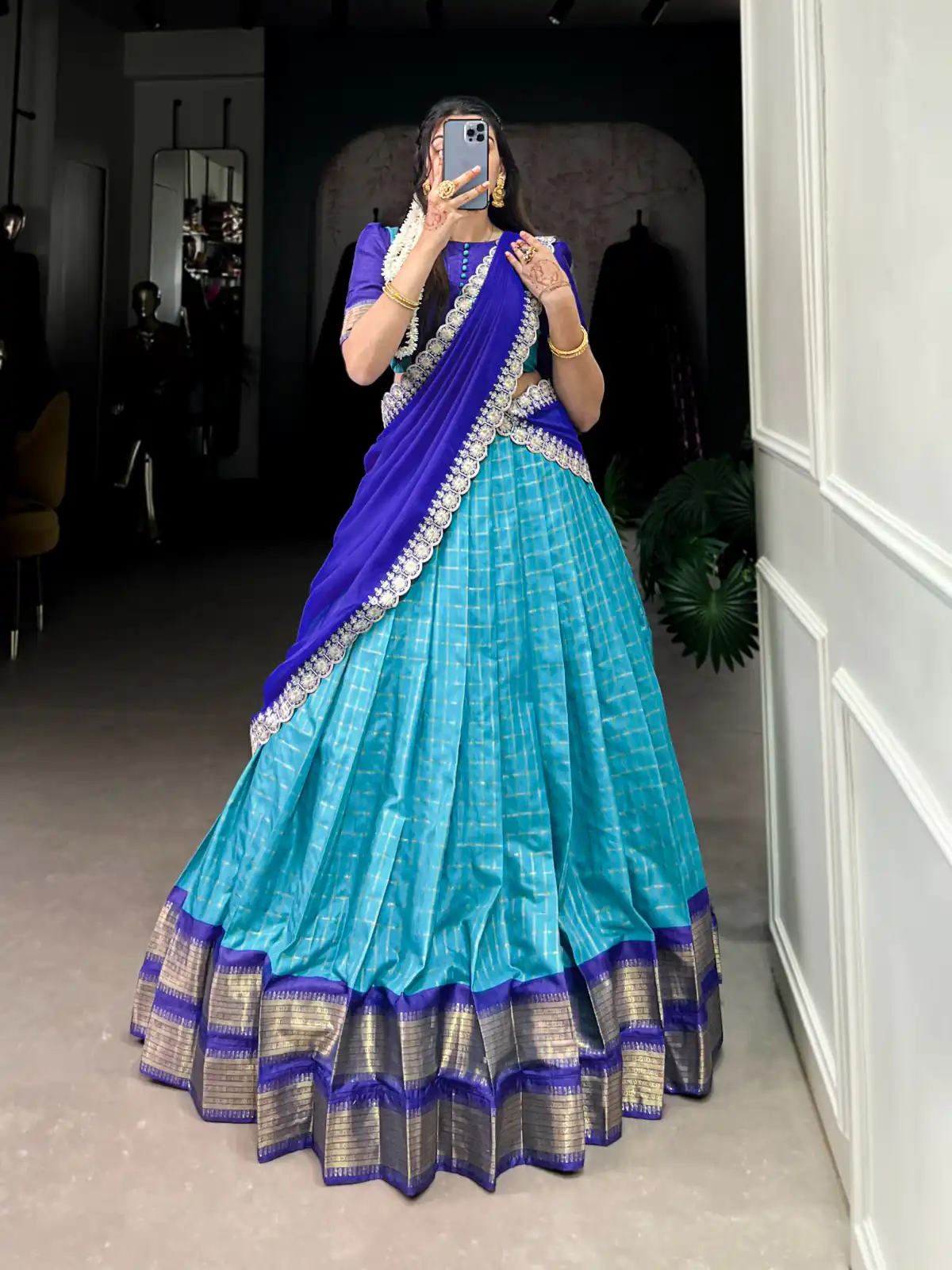 Blue Zari Chex Weaving Work Lehenga Choli | Lehenga, Bollywood Lehenga, Creative Lehenga, Designer Lehenga, Embroidered Lehenga, Party Wear Lehenga