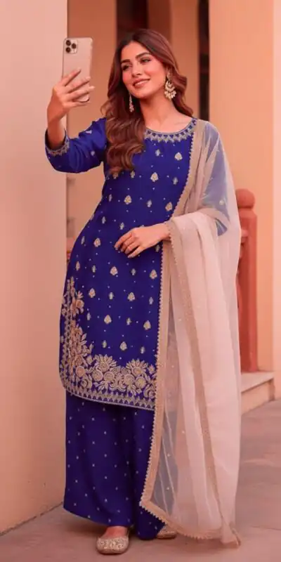 Blue Zimmy Silk Embroider Work Salwar Suit | Jump Suits, Salwar suit, Casual Suits, Creative suits, Designer Suits, Palazzo Suits, Party Wear Suits, Patiala Suits, Straight Suits