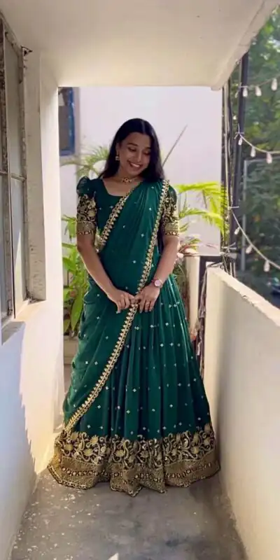Bottle Green Georgette Embroidery And Sequins Work Lehenga Choli | Lehenga, Bollywood Lehenga, Creative Lehenga, Designer Lehenga, Embroidered Lehenga, Party Wear Lehenga
