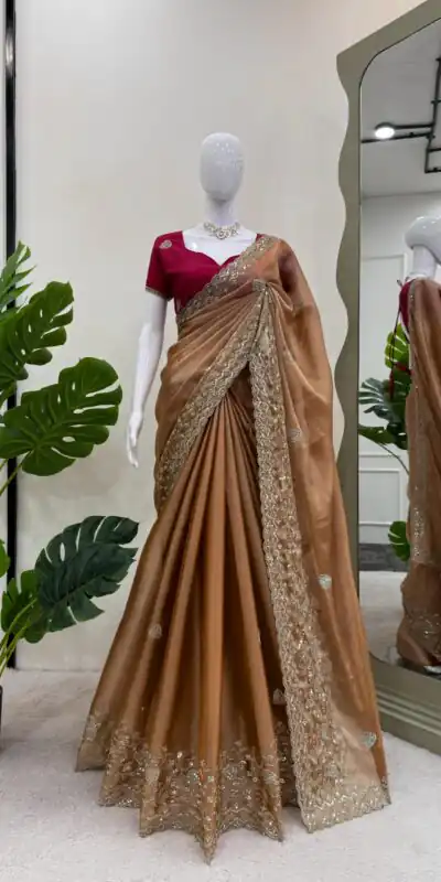 Brown Burberry Silk Sequence Work Saree | Sarees, Bollywood Sarees, Creative Sarees, Designer Sarees, Embroidered Sarees, Ethnic Saree, Modern Digital sarees, Party Wear Sarees