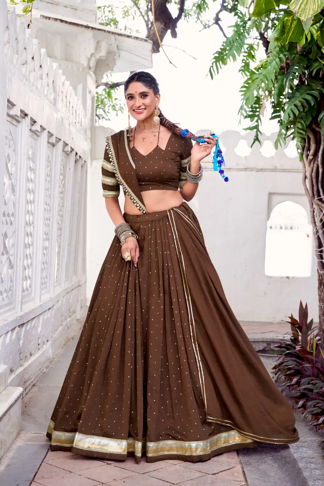 Brown Chanderi Lace Zari Work Lehenga Choli | Lehenga, Bollywood Lehenga, Creative Lehenga, Designer Lehenga, Embroidered Lehenga, Party Wear Lehenga