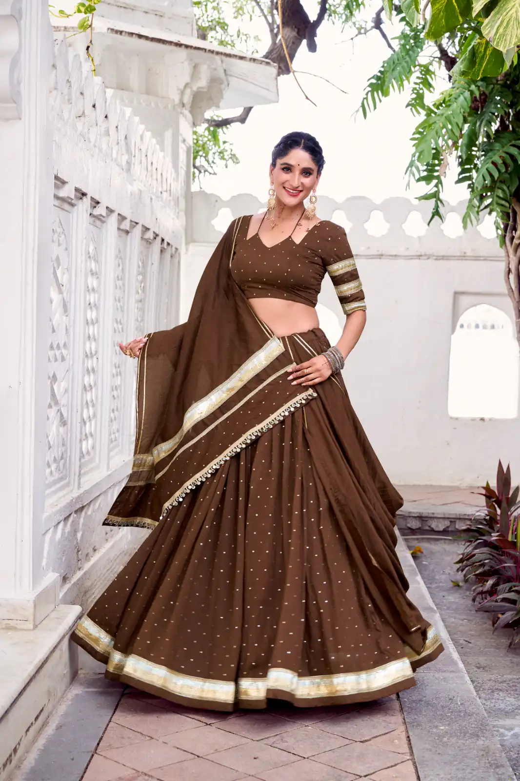 Brown Chanderi Lace Zari Work Lehenga Choli | Lehenga, Bollywood Lehenga, Creative Lehenga, Designer Lehenga, Embroidered Lehenga, Party Wear Lehenga