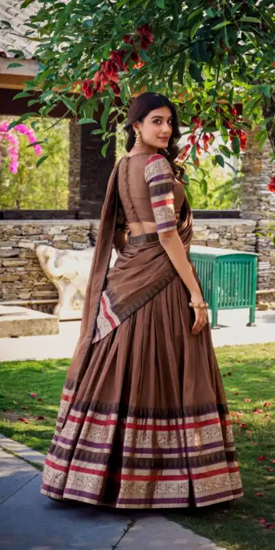 Brown Chanderi Plain Lehenga Choli | Lehenga, Bollywood Lehenga, Creative Lehenga, Designer Lehenga, Embroidered Lehenga, Party Wear Lehenga