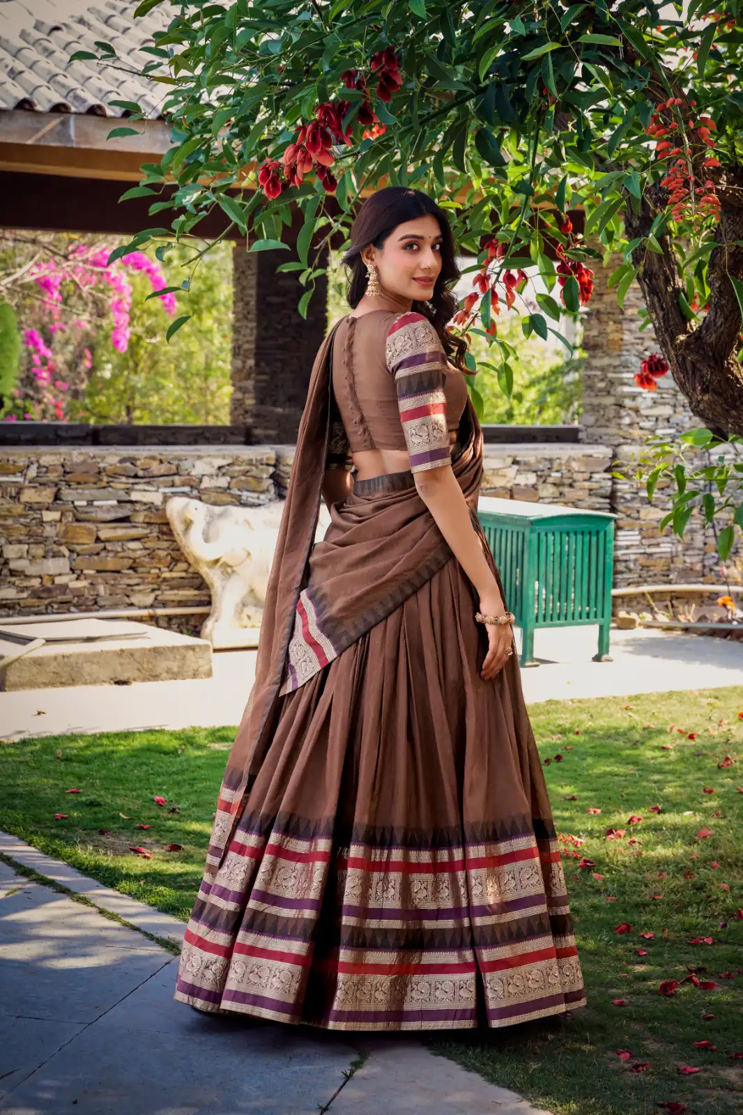Brown Chanderi Plain Lehenga Choli | Lehenga, Bollywood Lehenga, Creative Lehenga, Designer Lehenga, Embroidered Lehenga, Party Wear Lehenga