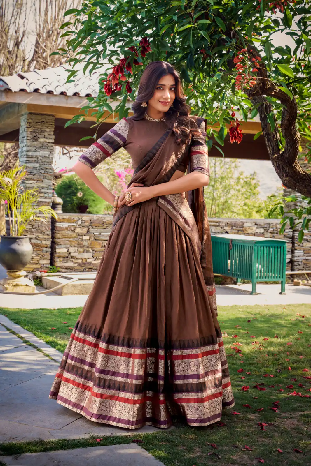 Brown Chanderi Plain Lehenga Choli | Lehenga, Bollywood Lehenga, Creative Lehenga, Designer Lehenga, Embroidered Lehenga, Party Wear Lehenga