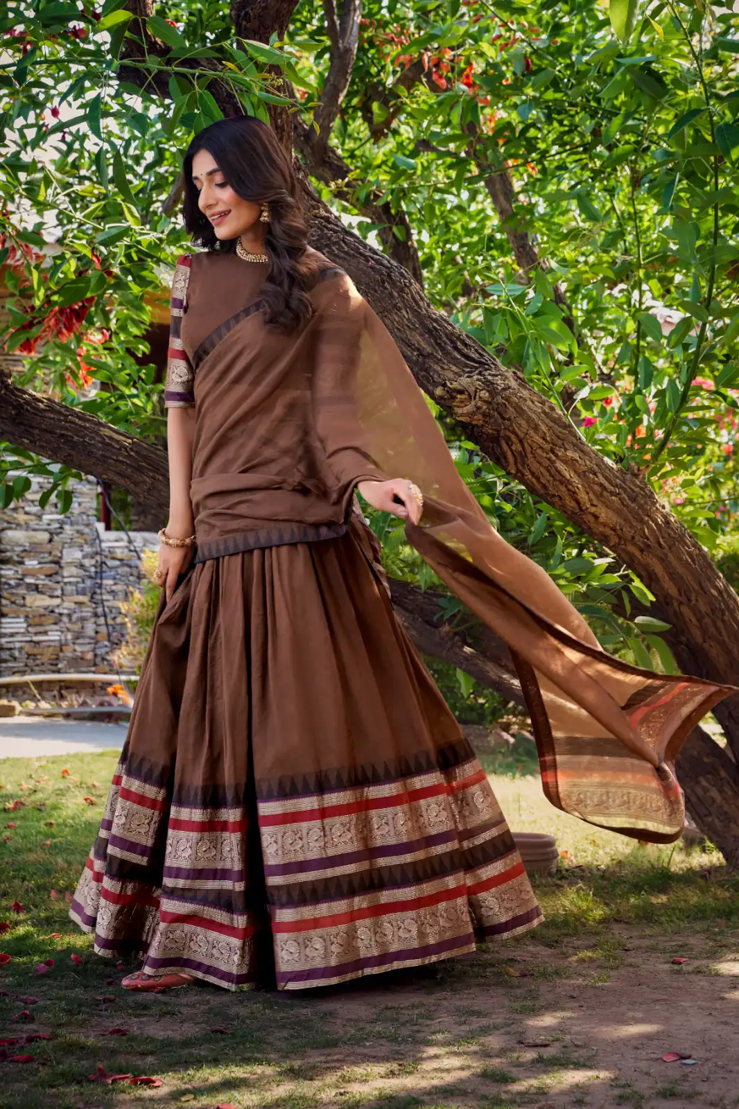 Brown Chanderi Plain Lehenga Choli | Lehenga, Bollywood Lehenga, Creative Lehenga, Designer Lehenga, Embroidered Lehenga, Party Wear Lehenga