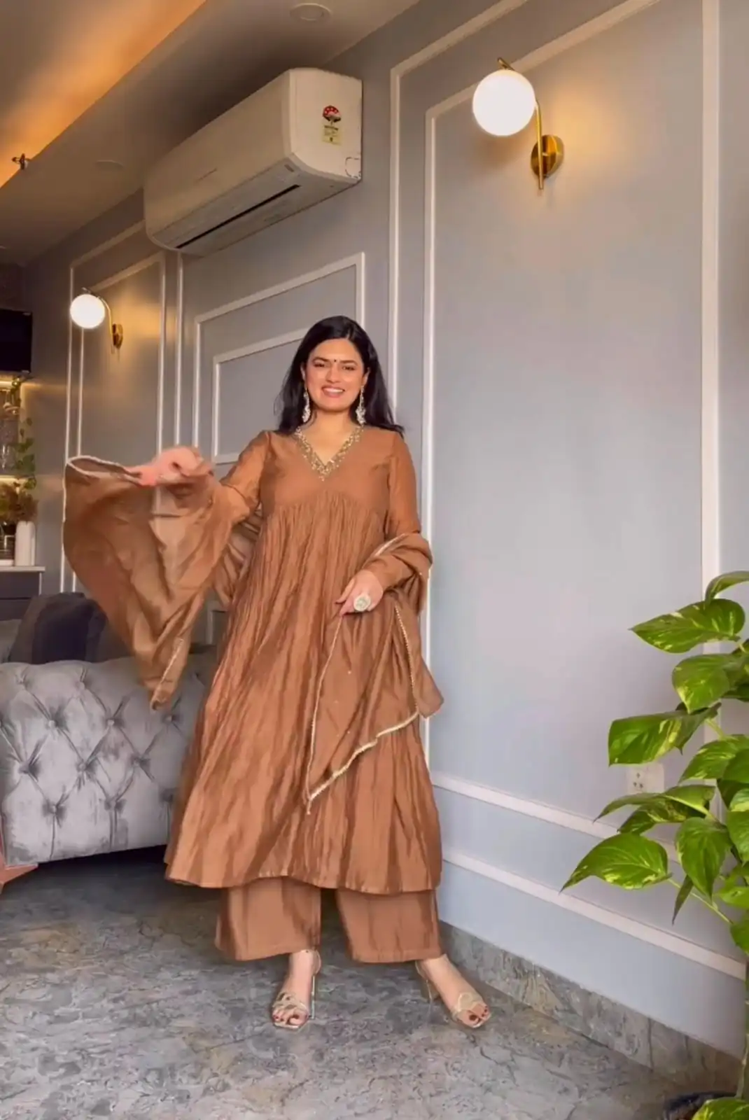 Brown Chinon Silk Embroidery Gown | Jump Suits, Salwar suit, Casual Suits, Creative suits, Designer Suits, Palazzo Suits, Party Wear Suits, Patiala Suits, Straight Suits