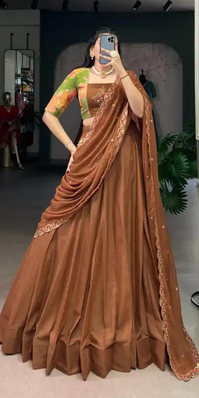 Brown Chocolate Crush Embroidery Work Lehenga Choli | Lehenga, Bollywood Lehenga, Creative Lehenga, Designer Lehenga, Embroidered Lehenga, Party Wear Lehenga