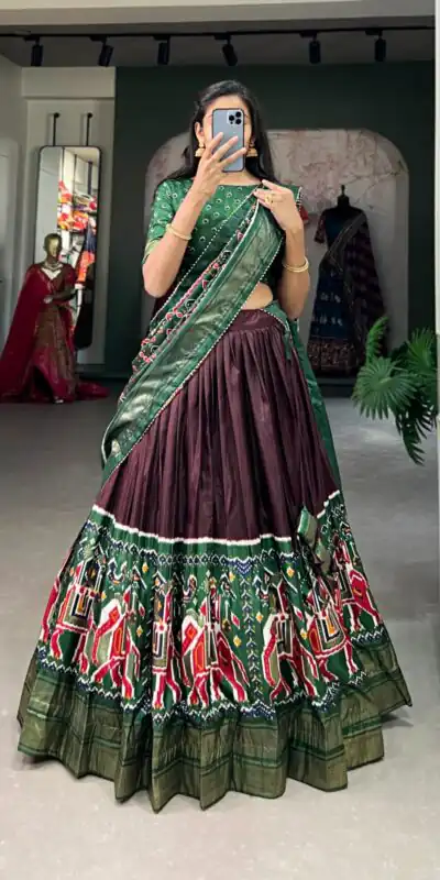 Brown Dola Silk Patola Print Foil Work Lehenga Choli | Lehenga, Bollywood Lehenga, Creative Lehenga, Designer Lehenga, Embroidered Lehenga, Party Wear Lehenga